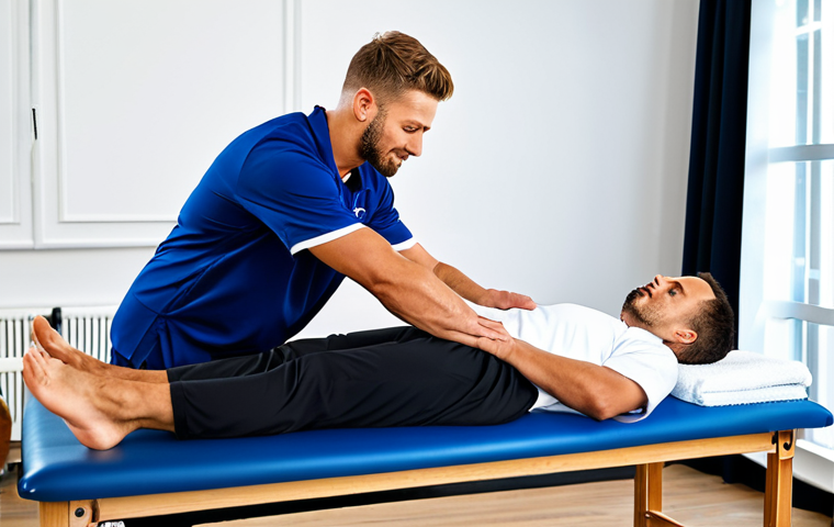 스포츠마사지사 자격증 취득 후 진로 - **Elite Sports Club Therapist:** "A professional sports massage therapist, fully clothed in a modest...