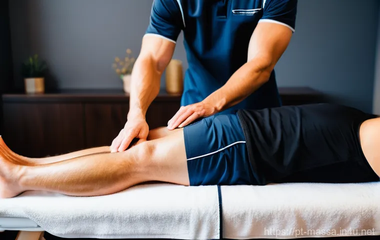 스포츠마사지사와 피로 회복 - **Prompt:** A highly detailed, realistic image of a professional sports massage therapist working on...