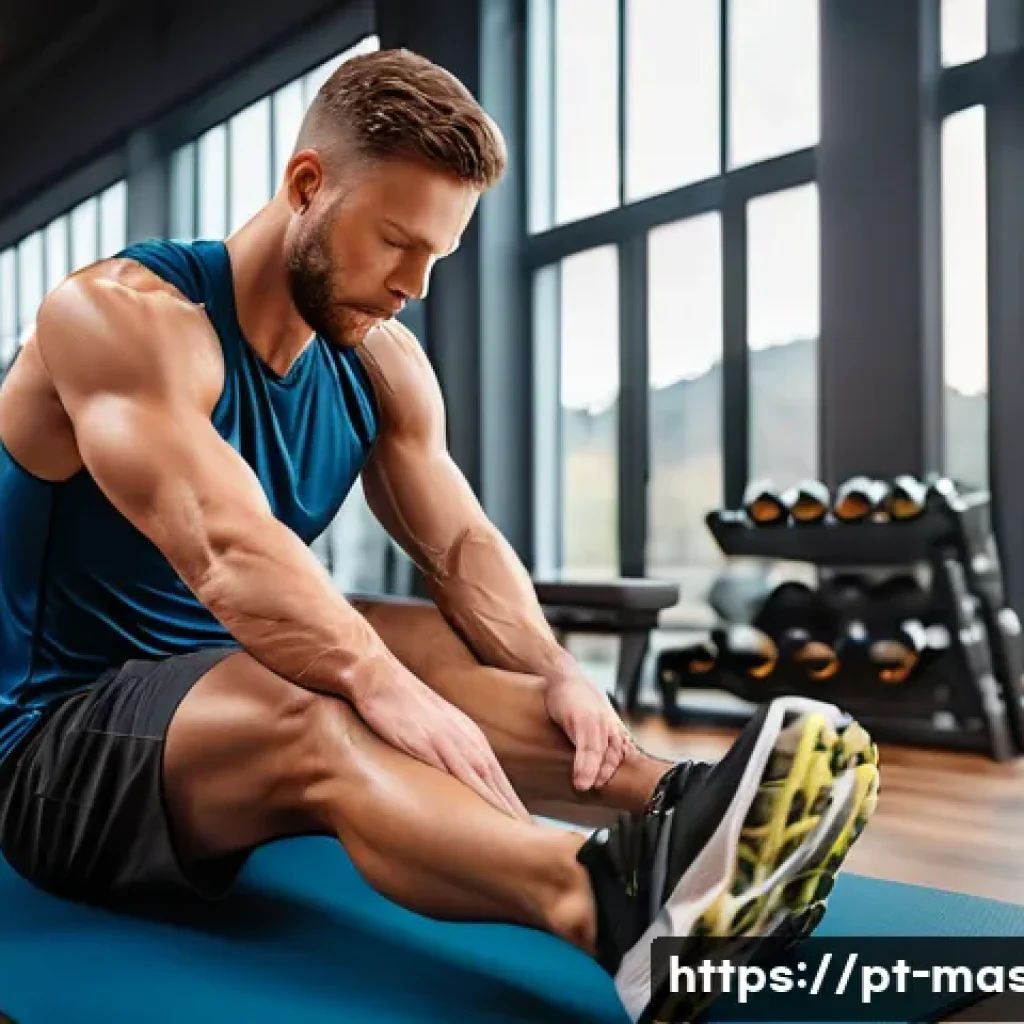 스포츠마사지사와 SNS 마케팅 - A professional sports massage therapist working attentively on a male runner&rsquo;s quadriceps and calves...