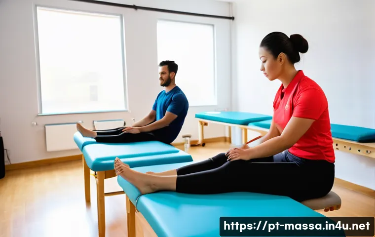 스포츠마사지사 학원 선택 요령 - A modern classroom setting in a Brazilian massage sports training school, featuring diverse adult st...