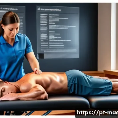 스포츠마사지사 합격률 높은 학습법 - A detailed, realistic illustration of a sports massage training session showing a young adult athlet...