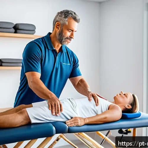 스포츠마사지사 고객 신뢰 구축 사례 - A professional sports massage therapist in a clean, modern clinic setting, attentively conducting a ...